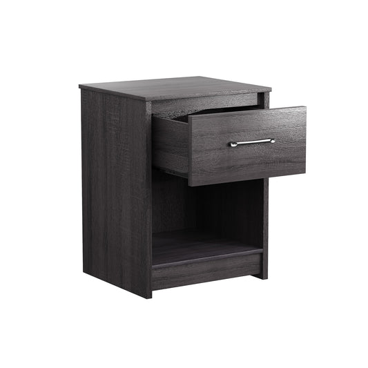 Wooden End Side Table Nightstand with Drawer Storage Shelf-Black