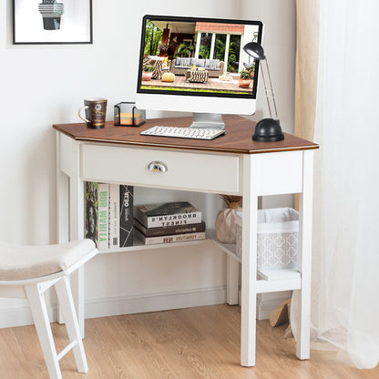 Corner Wooden Piece Laptop Computer Desk-Black