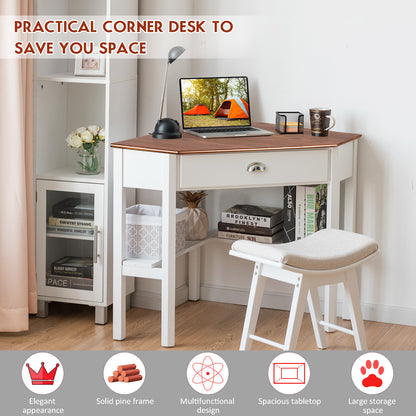 Corner Wooden Piece Laptop Computer Desk-Black