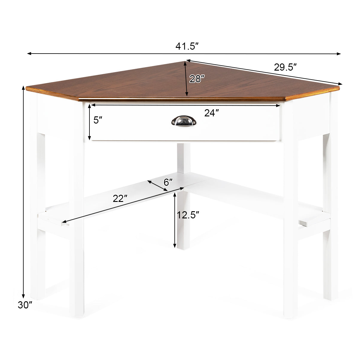 Corner Wooden Piece Laptop Computer Desk-Black