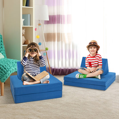 4-Piece Convertible Kids Couch Set with 2 Folding Mats-Blue