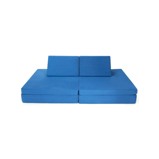4-Piece Convertible Kids Couch Set with 2 Folding Mats-Blue