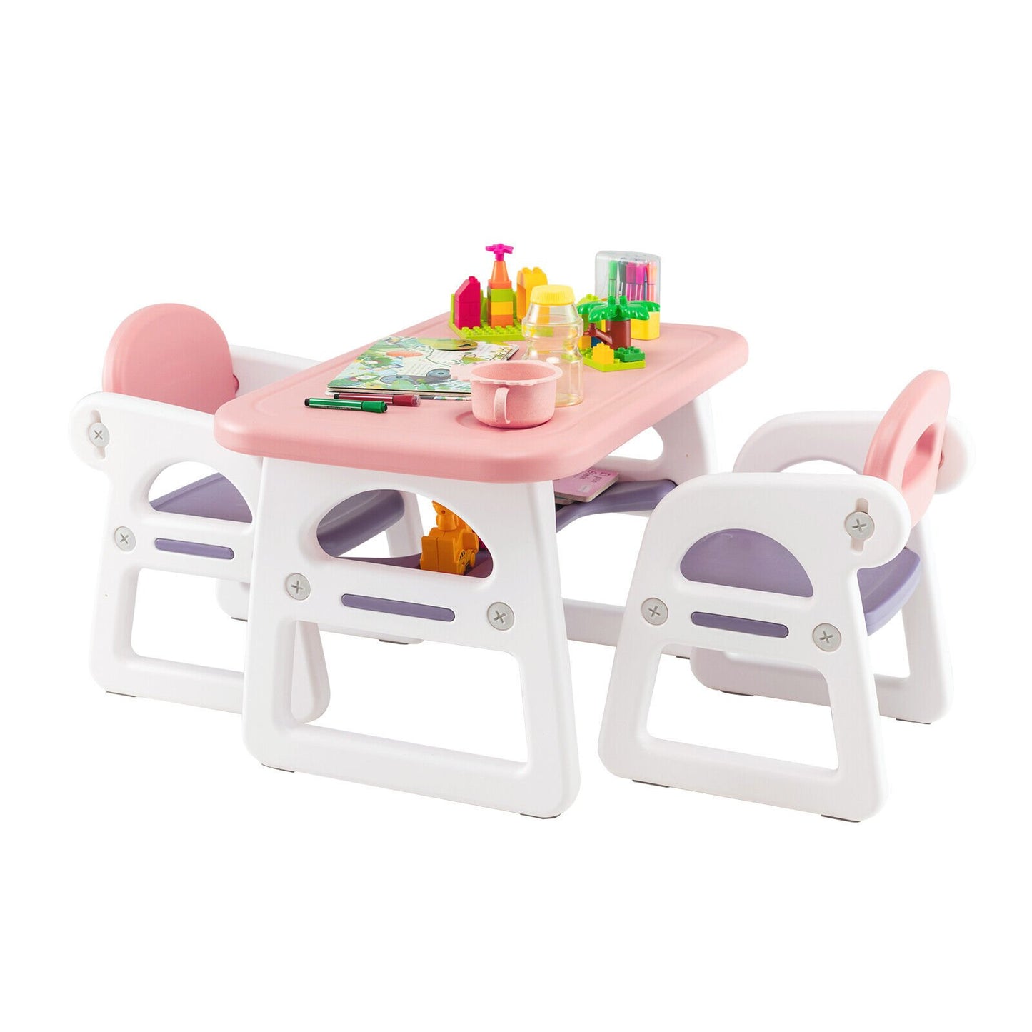 Kids Table and Chair Set with Building Blocks-Gray