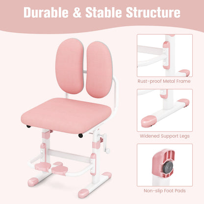 Ergonomic Height-adjustable Kids Study Chair with Double Back Support-Pink
