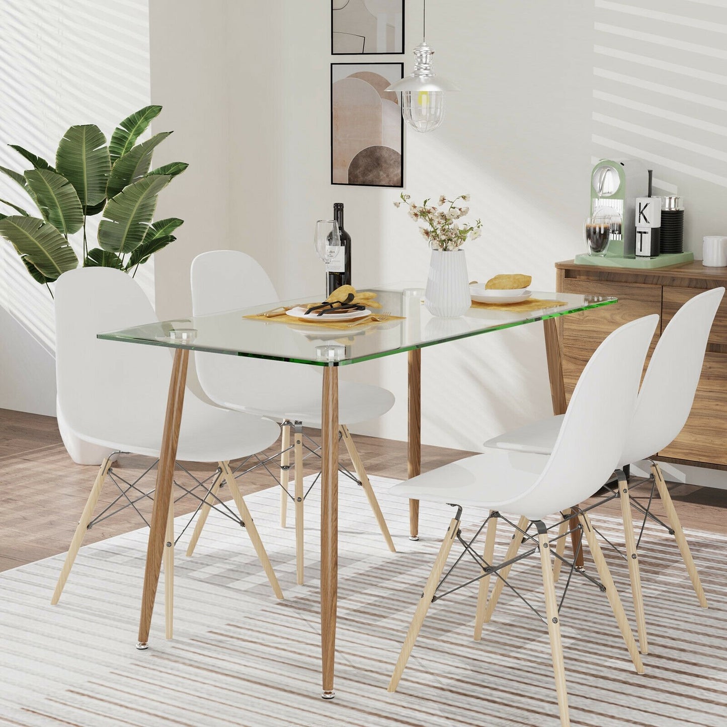 Modern Glass Rectangular Dining Table with Metal Legs-Black