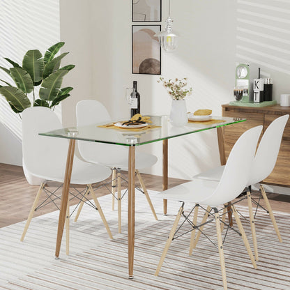 Modern Glass Rectangular Dining Table with Metal Legs-Black