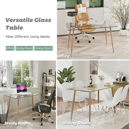 Modern Glass Rectangular Dining Table with Metal Legs-Black
