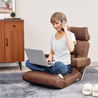 Adjustable Folding Sofa Chair with 6 Position Stepless Back-Brown