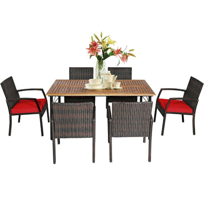 7Pcs Patio Rattan Cushioned Dining Set with Umbrella Hole-Navy