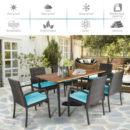 7Pcs Patio Rattan Cushioned Dining Set with Umbrella Hole-Navy