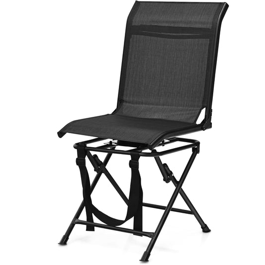 All-weather Outdoor Foldable 360-Degree Swivel Chair with Iron Frame-Black