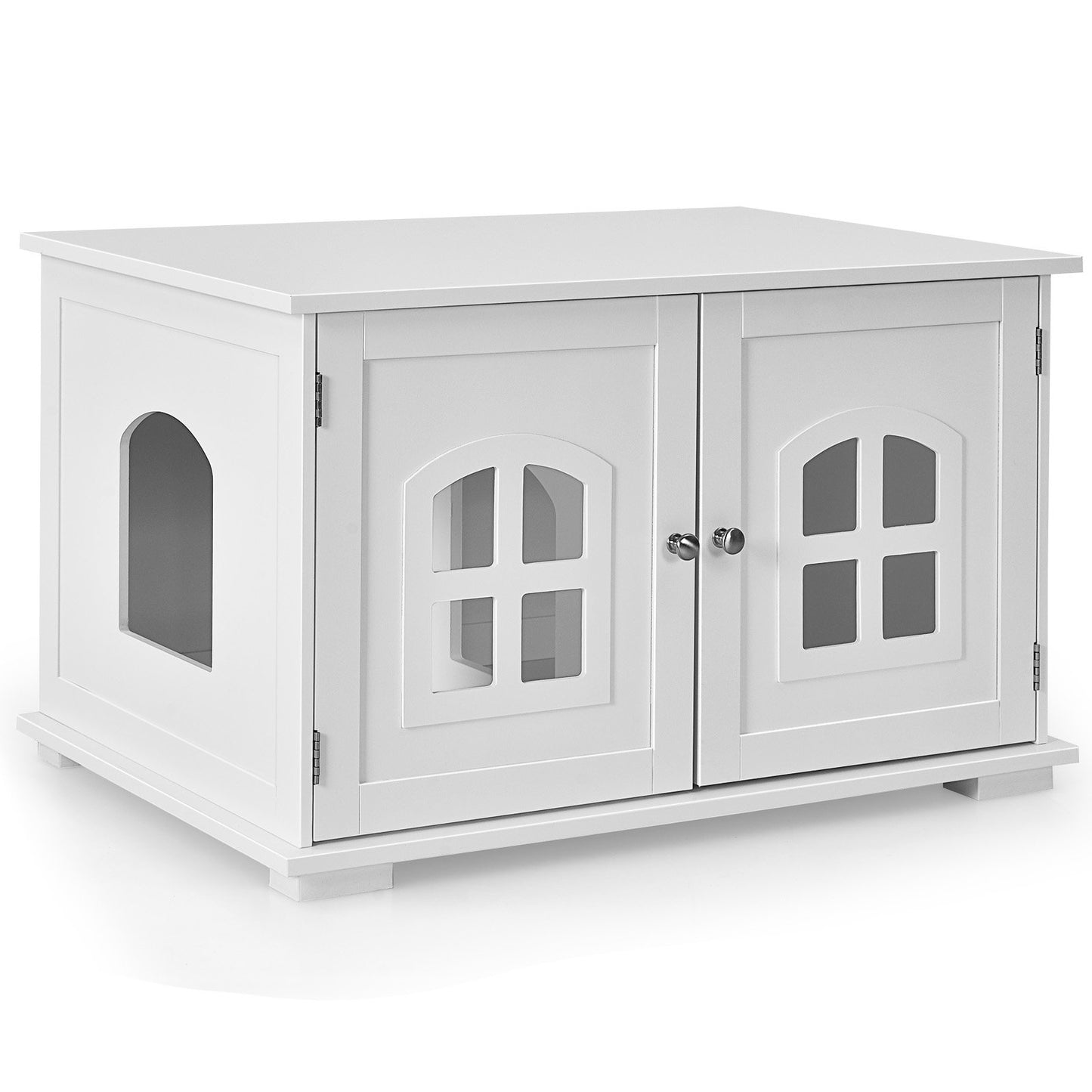 Large Wooden Cat Litter Box Enclosure Hidden Cat Washroom with Divider-Brown