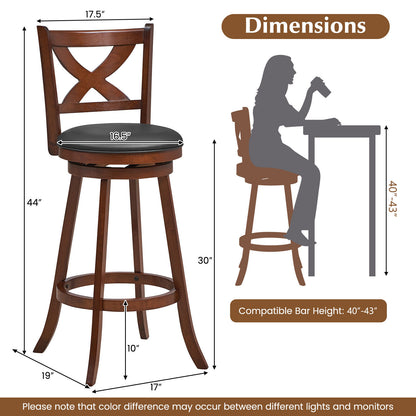 Set of 2 classic 29-inch counter height swivel bar stools with X-shaped open back, by Wilsons Home Store.