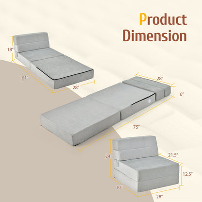 Tri-Fold Folding Chair Convertible Sleeper Bed-Black