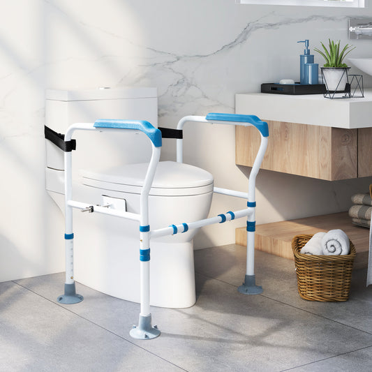 Toilet Safety Rail with Adjustable Height for Elderly-Blue