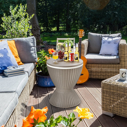 3 in 1 8 Gallon Patio Rattan Cooler Bar Table with Adjust Ice Bucket-Black