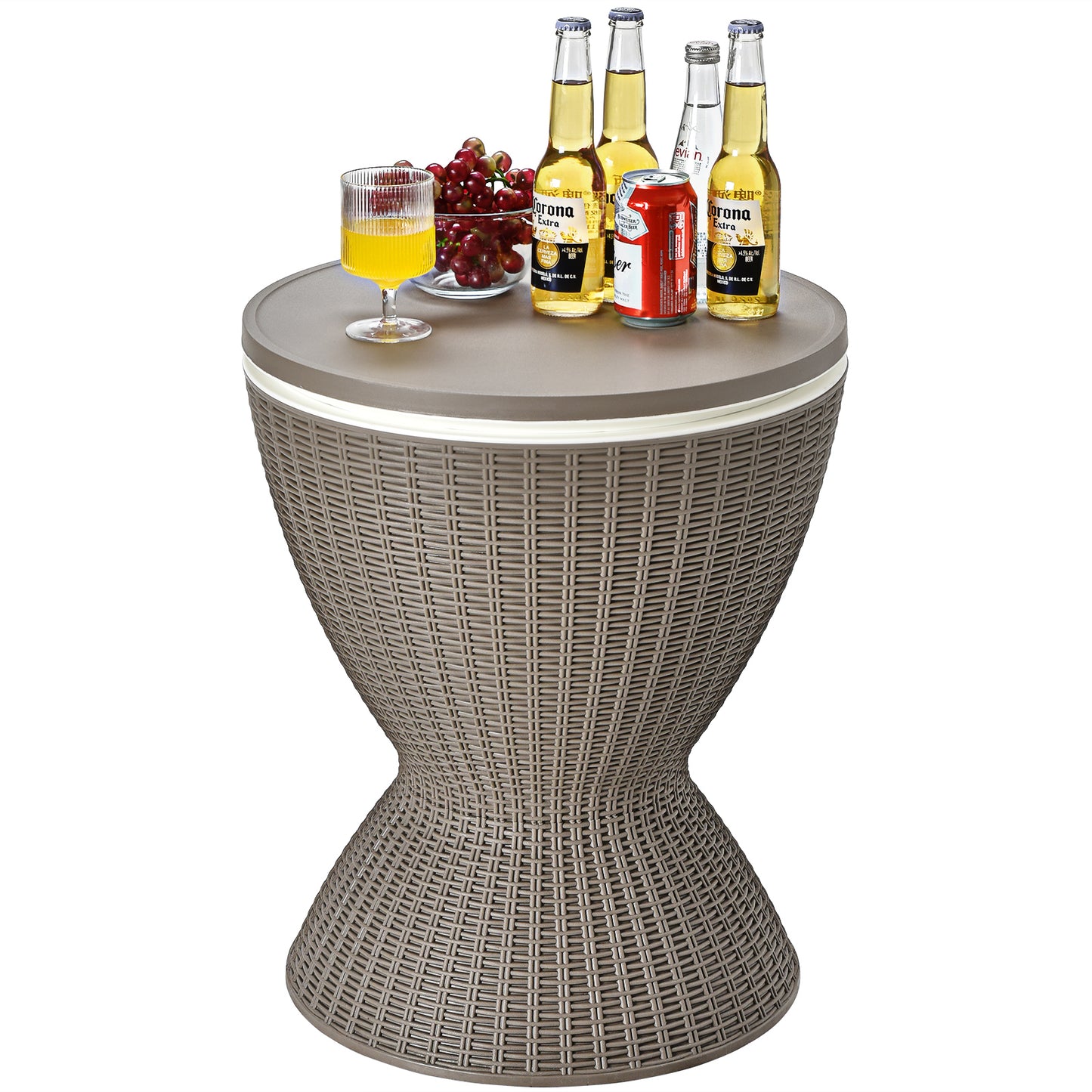 3 in 1 8 Gallon Patio Rattan Cooler Bar Table with Adjust Ice Bucket-Brown