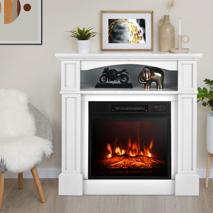 32 Inch 1400W Electric TV Stand Fireplace with Shelf-White