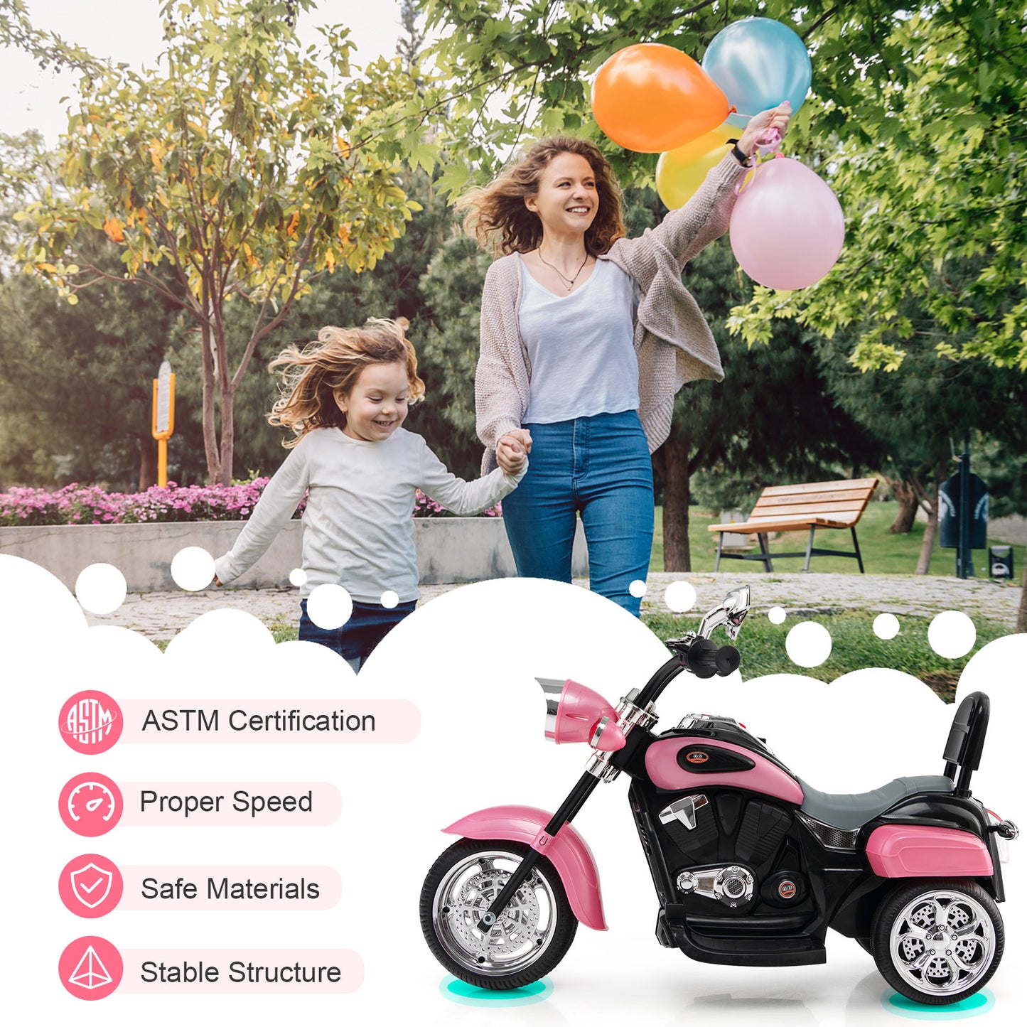 6V 3 Wheel Kids Motorcycle-Pink