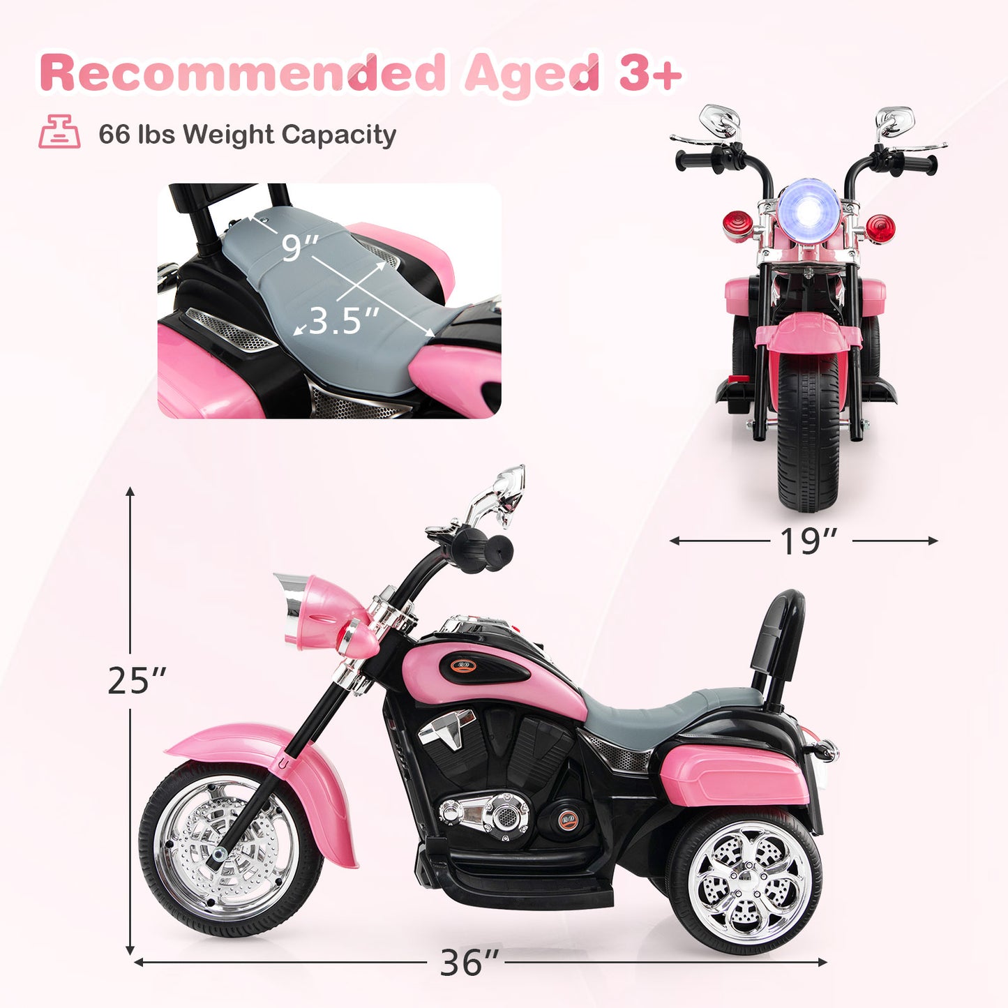 6V 3 Wheel Kids Motorcycle-Pink