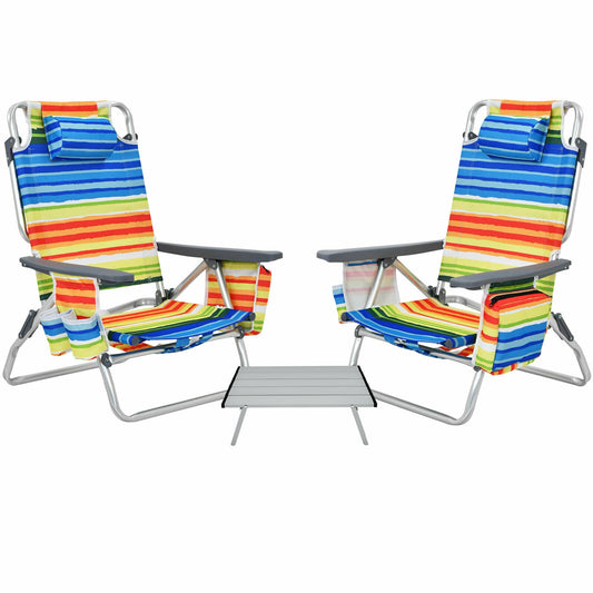 2 Packs 5-Position Outdoor Folding Backpack Beach Table Chair Reclining Chair Set-Yellow