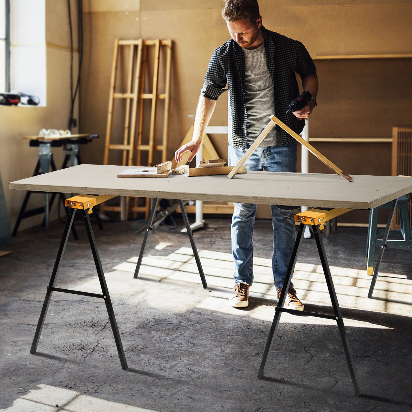 2 Pack Heavy Duty Sawhorse with Steel Folding Legs