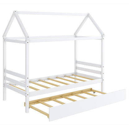 Kids Platform Bed Frame with Roof for Bedroom-White