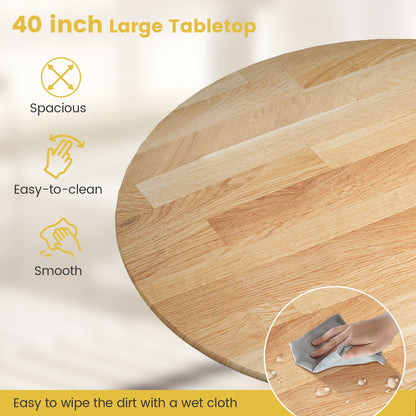 Wooden Dining Table with Round Tabletop and Curved Trestle Legs-Natural