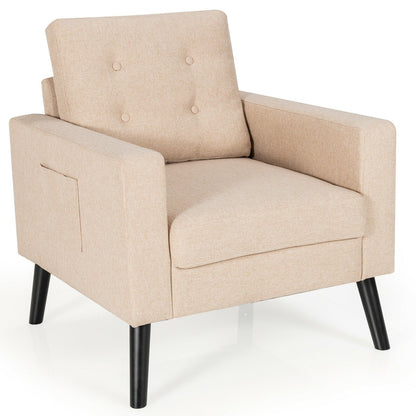 Modern Tufted Accent Chair w/ Rubber Wood Legs-Beige