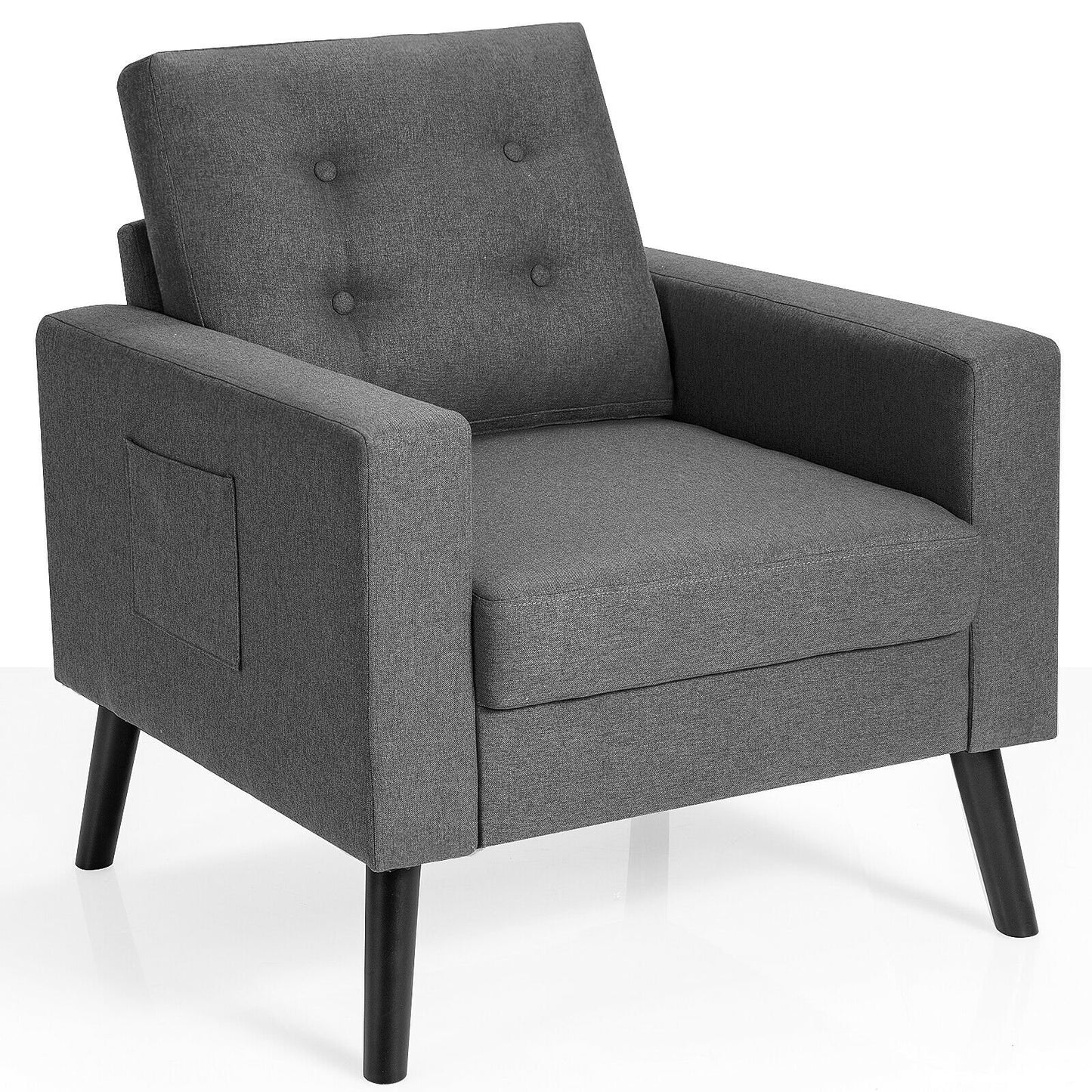 Mid-Century Upholstered Armchair Club Chair with Rubber Wood Legs-Beige