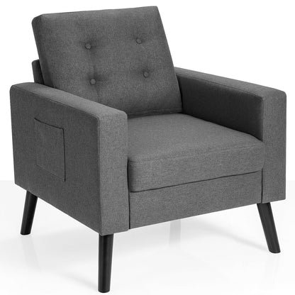 Mid-Century Upholstered Armchair Club Chair with Rubber Wood Legs-Beige