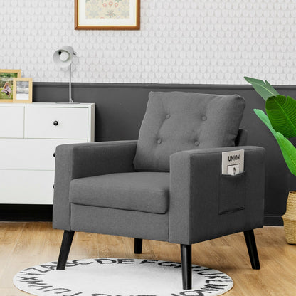Mid-Century Upholstered Armchair Club Chair with Rubber Wood Legs-Beige