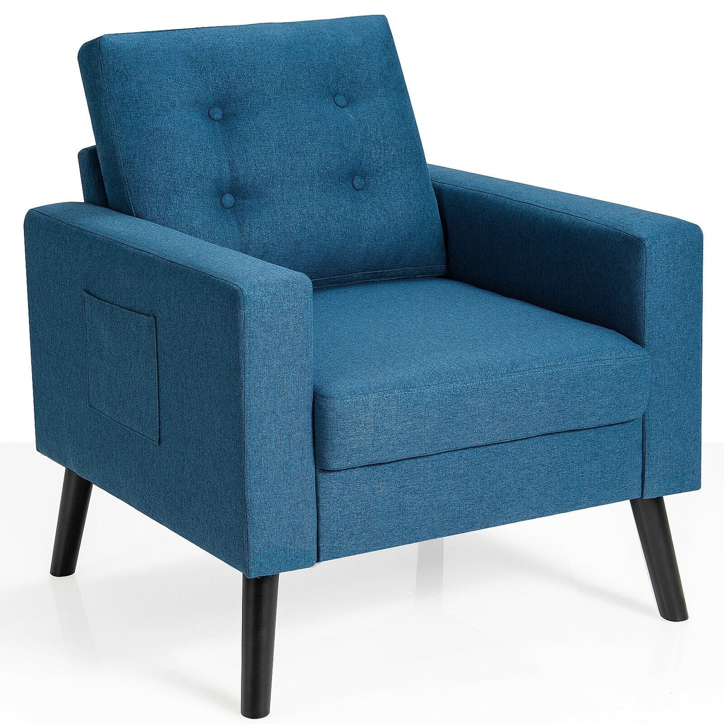 Mid-Century Upholstered Armchair Club Chair with Rubber Wood Legs-Beige