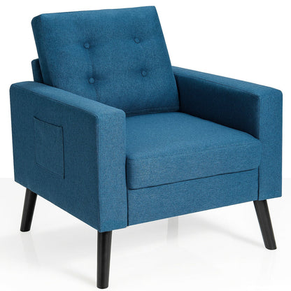 Mid-Century Upholstered Armchair Club Chair with Rubber Wood Legs-Beige