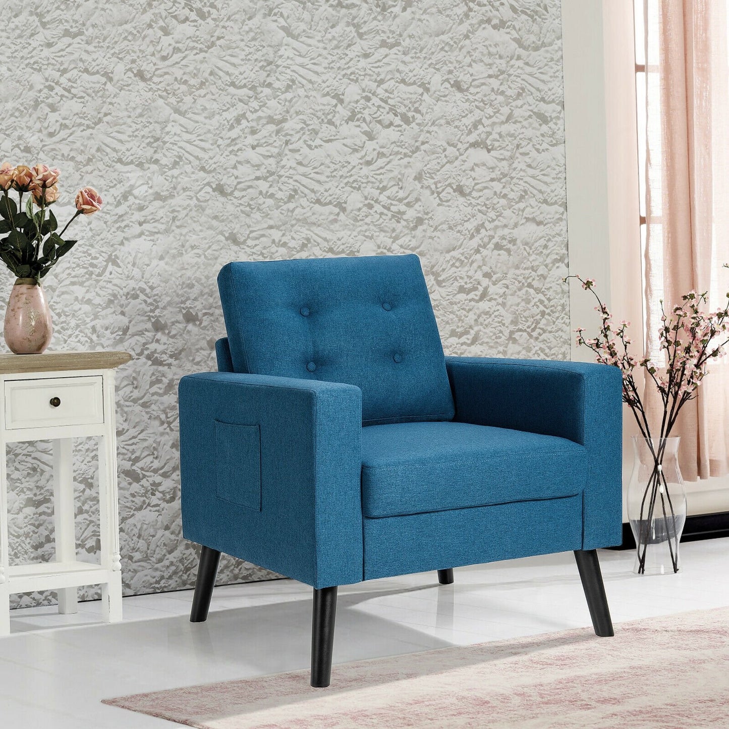 Modern Tufted Accent Chair w/ Rubber Wood Legs-Blue