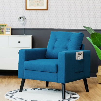 Mid-Century Upholstered Armchair Club Chair with Rubber Wood Legs-Beige