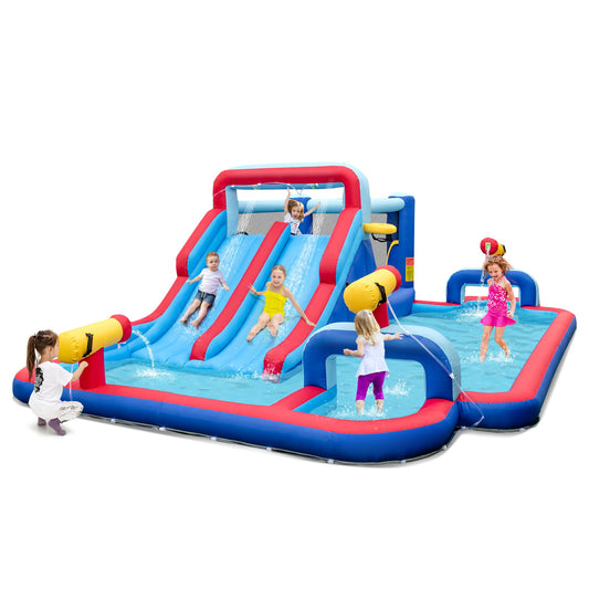 Colorful inflatable water slide park for kids, backyard outdoor fun, without blower, by Wilsons Home Store for outdoor play.
