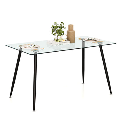 Modern Glass Rectangular Dining Table with Metal Legs-Black