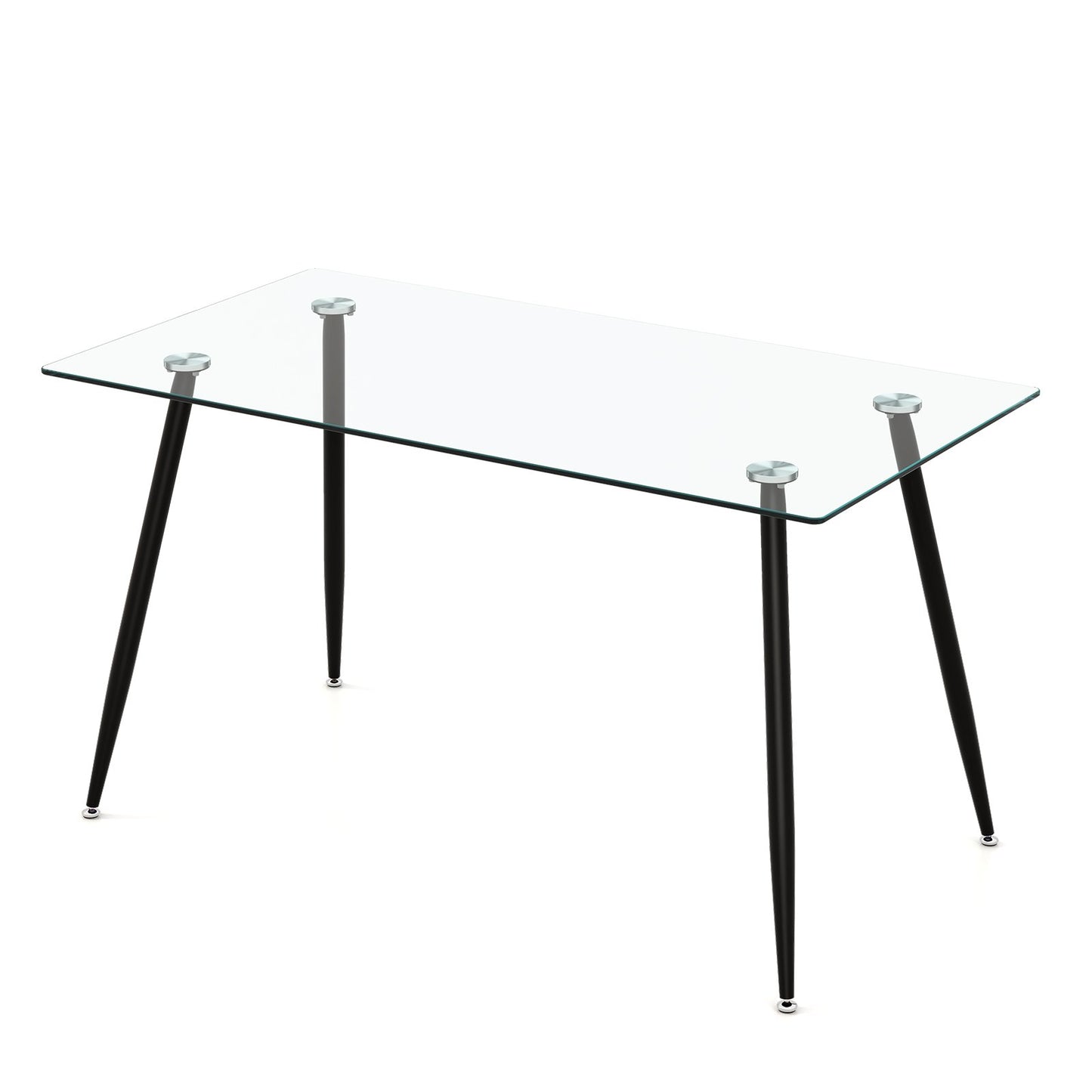Modern Glass Rectangular Dining Table with Metal Legs-Black