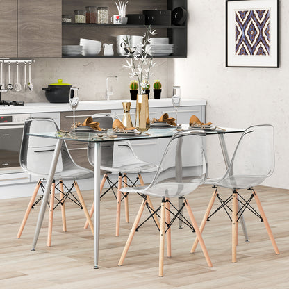 Modern Glass Rectangular Dining Table with Metal Legs-Silver