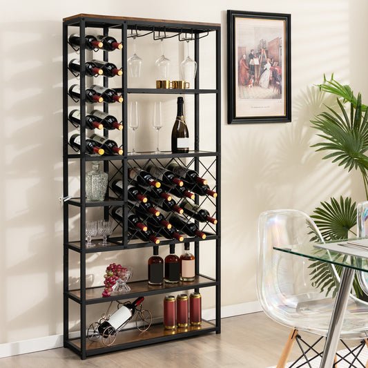 Industrial Floor Wine Rack with 3 Rows of Stemware Racks