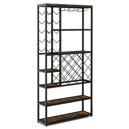 Industrial Floor Wine Rack with 3 Rows of Stemware Racks