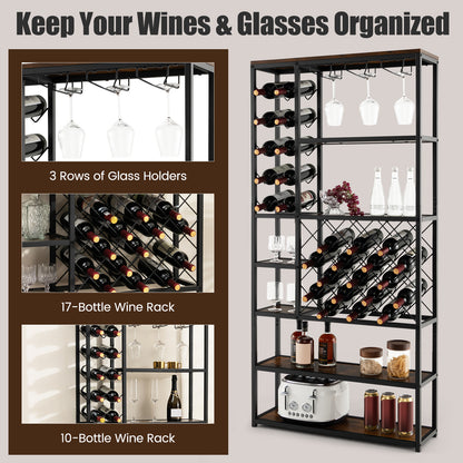 Industrial Floor Wine Rack with 3 Rows of Stemware Racks