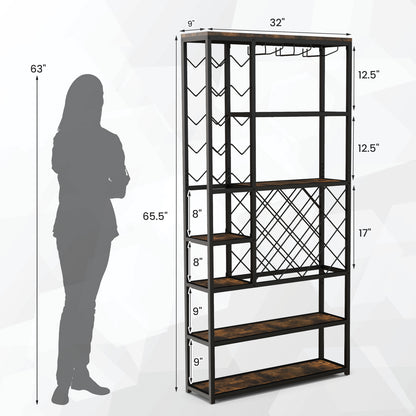 Industrial Floor Wine Rack with 3 Rows of Stemware Racks