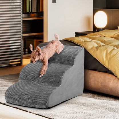 3-Tier Non-Slip Dog Steps with High-Density Sponge and Silicone Paw Prints-Brown