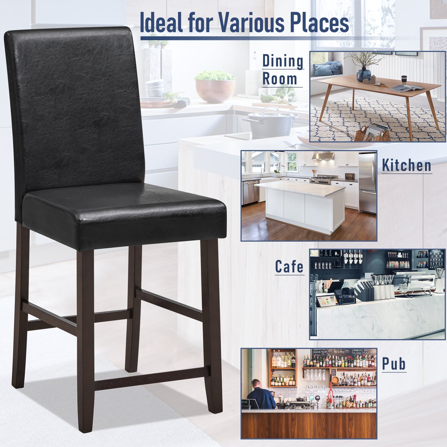 25 Inch Counter Height Set of 2 Bar Stools-Black