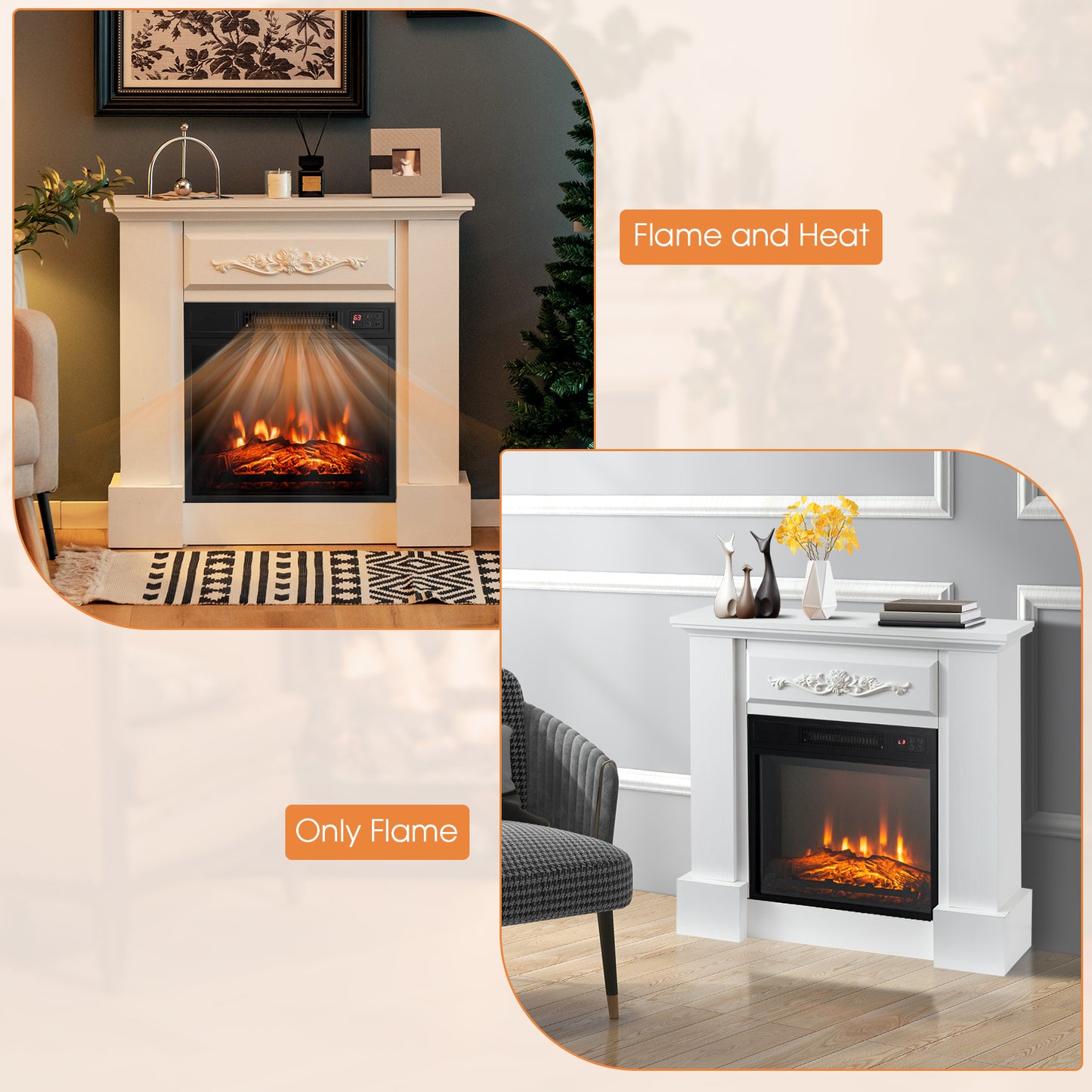 1400W TV Stand Electric Fireplace Mantel with Remote Control-White