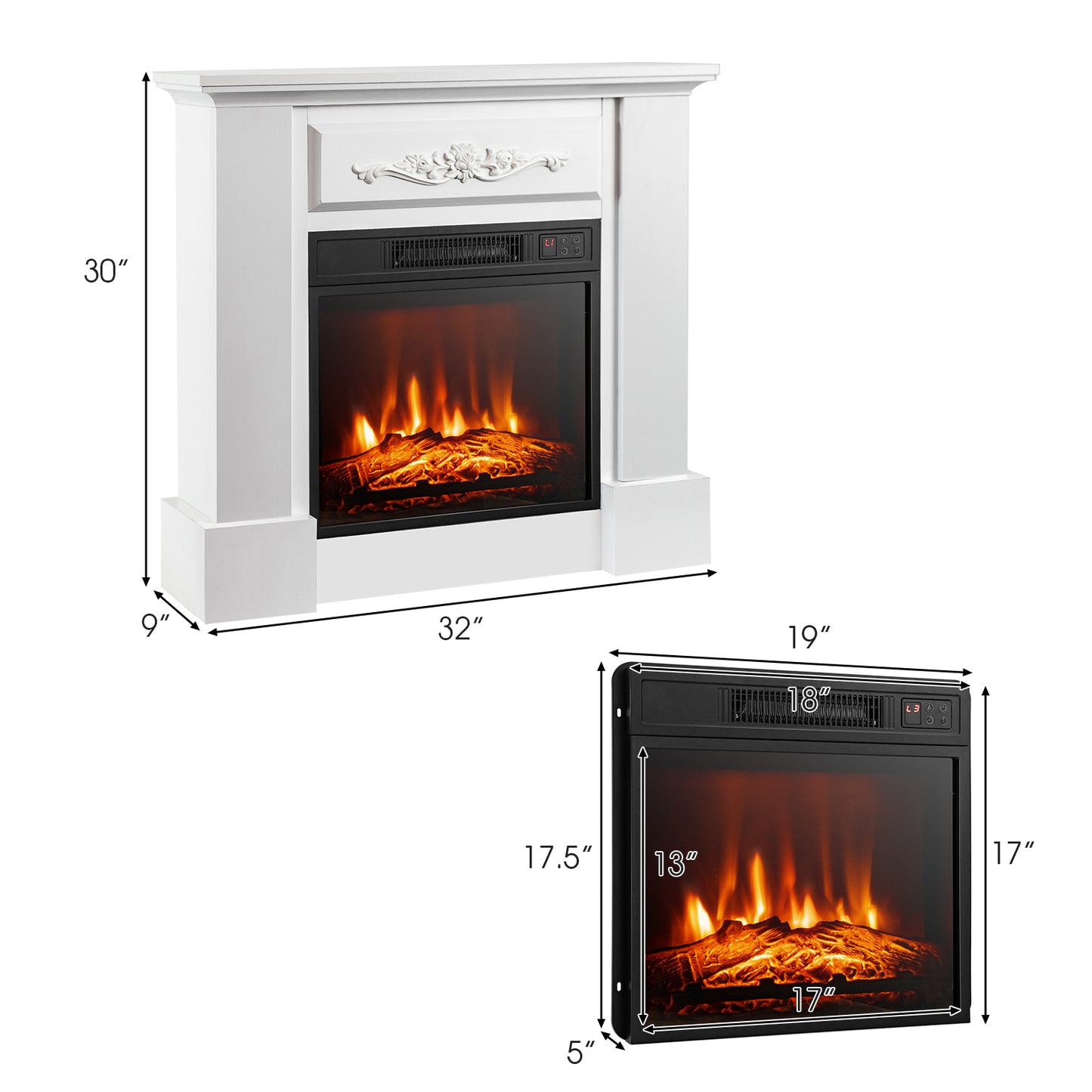 1400W TV Stand Electric Fireplace Mantel with Remote Control-White