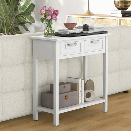 Narrow Console Table with Drawers and Open Storage Shelf-Black
