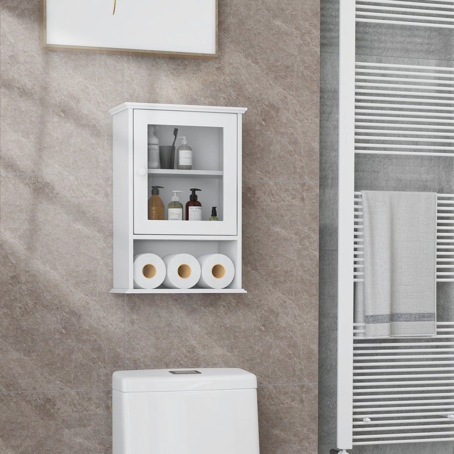 Bathroom Wall Mounted Adjustable Hanging Storage Medicine Cabinet-White